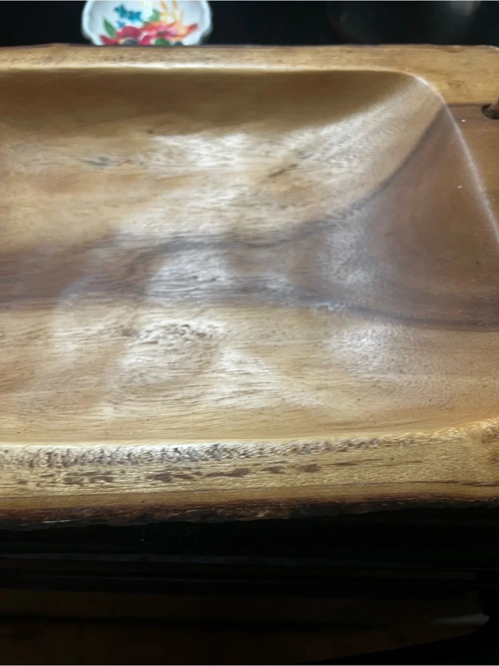 Hand-Carved Wooden Serving Tray with Rope Handles - Brown